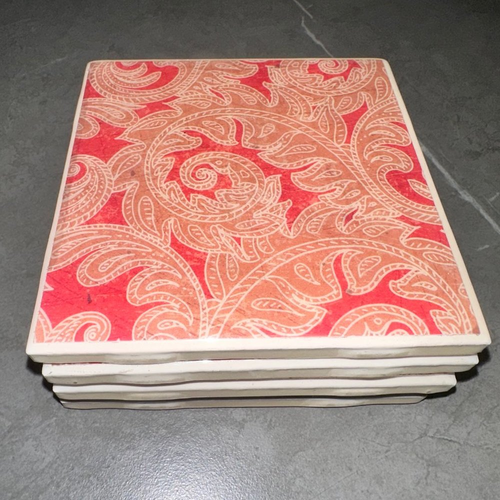 4pcs Vintage Paisley Filigree Floral Ceramic Tile Beverage Coasters - Picture 5 of 5